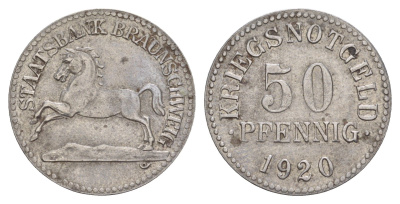 Брауншвейг 50 пфеннигов 1920 Funck 56.7, Men05 3477.1, Men18 4416.1 железо 4584-644