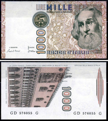 Италия 1000 лир 1982 Марко Поло, Дворец Дожей Pick 109a бумага UNC (пресс) 2195-19-2-2