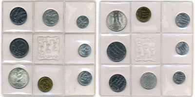 Сан-Марино годовой набор из 8 монет 1975 1, 2, 5, 10, 20, 50, 100 и 500 лир чайки летят над морскими гребнями KM 40-47, в оригинальной пластиковой запайке KM MS5 серебро UNC 2-5-1-26