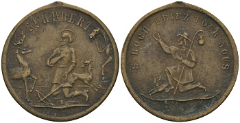 ФРАНЦИЯ ЖЕТОН ND СВЯТОЙ ХУБЕРТ, Я МОЛЮСЬ ЗА ВАС, ДИАМЕТР 20 ММ. латунь 99-531