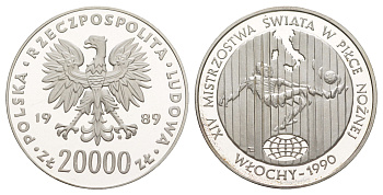 Польша 20000 злотых 1989 Чемпионат мира по футболу 1990 - футболист Y 224 серебро PROOF 11-162-22