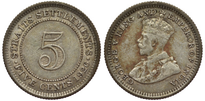 Стрейтс-Сетлментс 5 центов 1926 Георг V (1910-1936) КМ 36 серебро 53-544