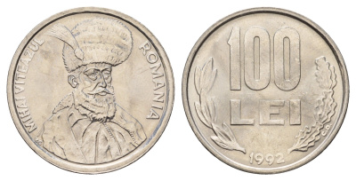 Румыния 100 лей (леев) 1992 Михай Храбрый (1558-1601) KM 111 сталь плакированная никелем UNC 3459-742
