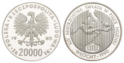 Польша 20000 злотых 1989 Чемпионат мира по футболу 1990 - футболист Y 224 серебро PROOF 11-162-22