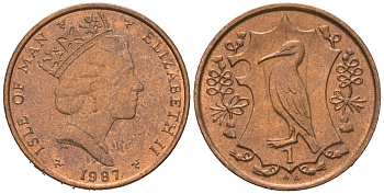 Остров Мэн 1 пенни 1987 Елизавета II (1952-2022) KM 143 бронза UNC 4618-564