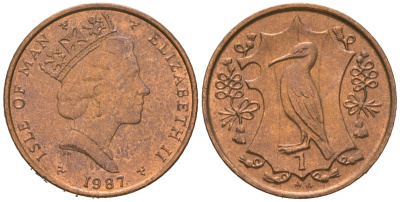 Остров Мэн 1 пенни 1987 Елизавета II (1952-2022) KM 143 бронза UNC 4618-564