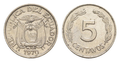Эквадор 5 сентаво 1970 KM 75c сталь плакированная никелем 4640-1131