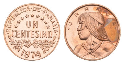 Панама 1 сентесимо 1974 Уррака, тираж 18.000 экземпляров KM 22 бронза PROOF 1524-225