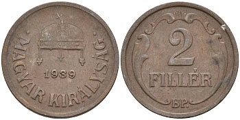 Венгрия 2 филлера 1939 BP KM 506 бронза 4115-1214