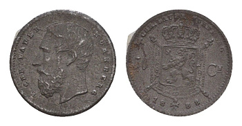 Бельгия игровой жетон в 2 франка 1888 диаметр 12,75 мм, вес 0,58 гр цинк железо 4651-1169