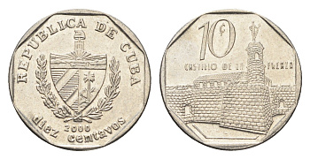 Куба 10 сентаво 2000 форт в Гаване Ла-Фуэрса KM 576 сталь плакированная никелем aUNC 4664-737