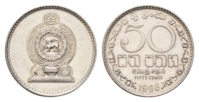 Шри-Ланка 50 центов 1996 KM 135.2a сталь плакированная никелем UNC 4633-855