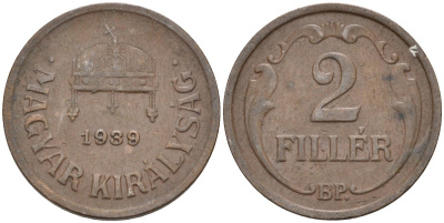 Венгрия 2 филлера 1939 BP KM 506 бронза 4115-1214