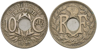 Франция 10 сантимов 1922 KM 866a, Le Franc 138.3 медно-никель 4143-915