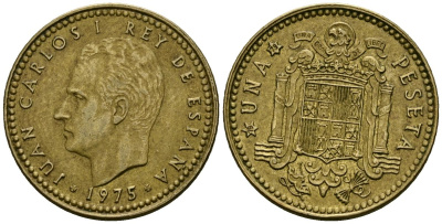 Испания 1 песета 1975 (79) Хуан Карлос I (1975-2014) KM 806 алюминиевая бронза 4138-1031