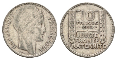 Франция 10 франков 1932 KM 878 серебро 4673-1154