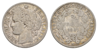 Франция 2 франка 1887 A KM 817 серебро 4656-215