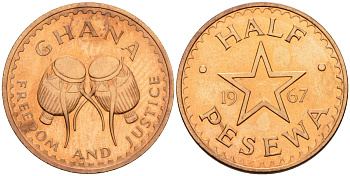 Гана 1/2 песевы 1967 KM 12 бронза PROOF 3711-323