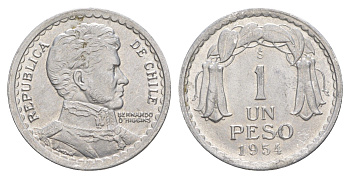 Чили 1 песо 1954 KM 179a алюминий aUNC 4637-441