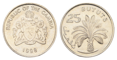 Гамбия 25 бутутов 1998 год-тип KM 57 медно-никель UNC 4666-455