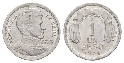 Чили 1 песо 1954 KM 179a алюминий aUNC 4637-441