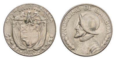 Панама 1/10 бальбоа (10 сентесимо) 1982 KM 10 медь плакированная медно-никелем aUNC 4644-158