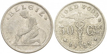 БЕЛЬГИЯ 50 САНТИМОВ 1923 BELGIE KM 88 никель 261-1141