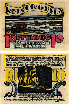 МЮРИЦ 10 ПФЕННИГОВ 1922 НОТГЕЛЬД, 28 ФЕВРАЛЯ 1922, ЗЕМЛЯ МЕКЛЕНБУРГ, ПЕРЕДНЯЯ ПОМЕРАНИЯ Grabowski 920.1 бумага 6318-42-3-2