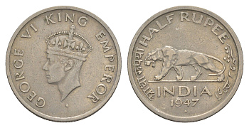 Британская Индия 1/2 рупии 1947 Георг VI (1936-1952) KM 553 никель 4650-944