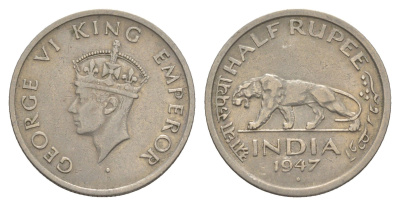 Британская Индия 1/2 рупии 1947 Георг VI (1936-1952) KM 553 никель 4650-944