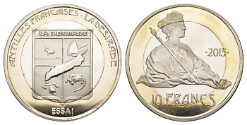 Французская Вест-Индия или Французские Антильские острова (Ла-Дезирад) 10 франков 2015 ESSAI (пробник) биметалл BU 1082-4-44