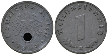 Германия 1 рейхспфенниг 1944 B KM 97, J. 369 цинк    4668-1158