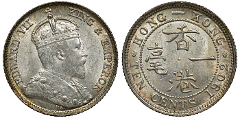 Гонконг 10 центов 1902 Эдуард VII (1901-1910) KM 13 серебро UNC 91-741