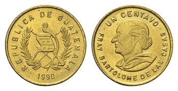 Гватемала 1 сентаво 1990 KM 275 латунь UNC 4668-959