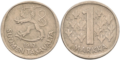 Финляндия 1 марка 1982 KM 49а медно-никель 4586-654