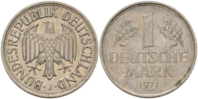 ФРГ 1 марка 1971 J KM 110, J. 385 медно-никель 4159-1123