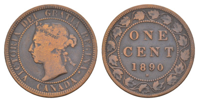 Канада 1 цент 1890 H, Виктория (1837-1901) KM 7 бронза 4654-1216
