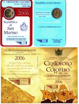 Сан-Марино 2 евро 2006 500 лет со дня смерти Христофора Колумба, в оригинальном буклете KM 478 биметалл UNC 8-2-01-05