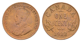 Канада 1 цент 1922 Георг V (1910-1936) KM 28 бронза 1527-1031