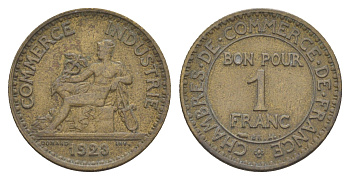 Франция 1 франк 1923 KM 876 алюминиевая бронза 83-727