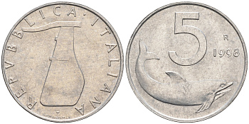 Италия 5 лир 1998 R, дельфин KM 92 алюминий  UNC  4594-937