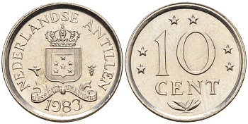 Нидерландские Антилы 10 центов 1983 Беатрикс (1980-2013) KM 10 никель 4169-351