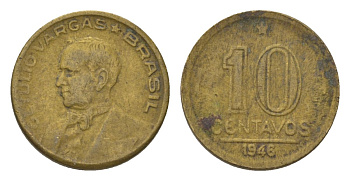 Бразилия 10 сентаво 1946 Жетулиу Дорнелис Варгас KM 555a нержавеющая сталь 4625-918
