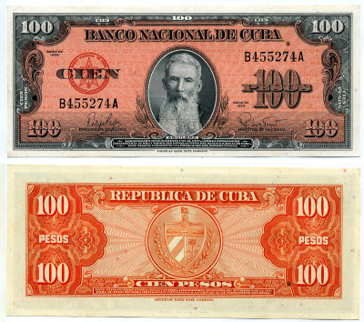 Куба 100 песо 1959 Висенте Агилера, черная серия Pick 93 a бумага aUNC 8589-41-3-1