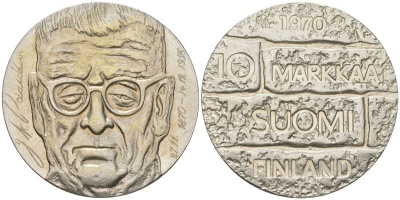 Финляндия 10 марок 1970 100 лет со дня рождения президента Юхо Паасикиви KM 51 серебро BU 4125-1214