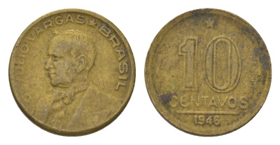 Бразилия 10 сентаво 1946 Жетулиу Дорнелис Варгас KM 555a нержавеющая сталь 4625-918