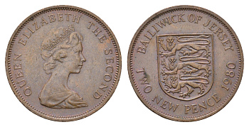 Джерси 2 пенса 1980 герб, Елизавета II (1952-2022) KM 31 бронза 4595-711