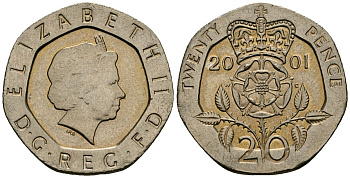 Великобритания 20 пенсов 2001 Елизавета II (1952-2022) KM 990, Spink 4630 (G3) медно-никель 4544-631