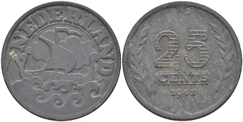 НИДЕРЛАНДЫ 25 ЦЕНТОВ 1941 KM 174 цинк 83-215