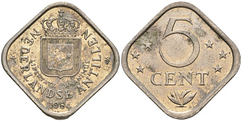 Нидерландские Антилы 5 центов 1984 Беатрикс (1980-2013) KM 13 медно-никель 4606-257